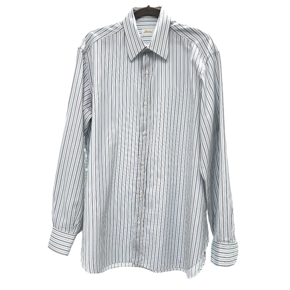 BRIONI WHITE WITH BLUE, BLACK & GRAY STRIPES DRESS SHIRT - Picture 4 of 11
